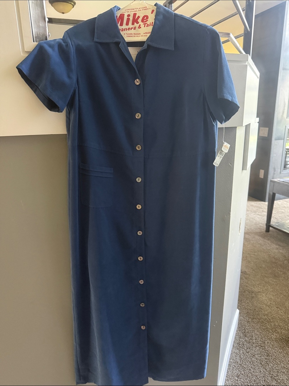 Talbots Navy Button-Front Midi Shirt Dress